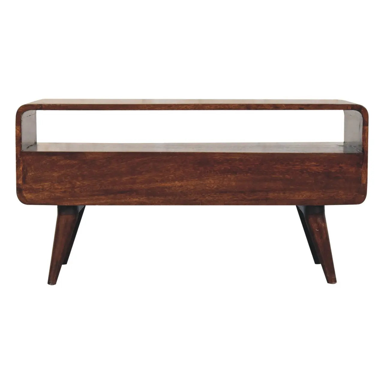 Curved California Walnut Media Unit - Living with Luxury