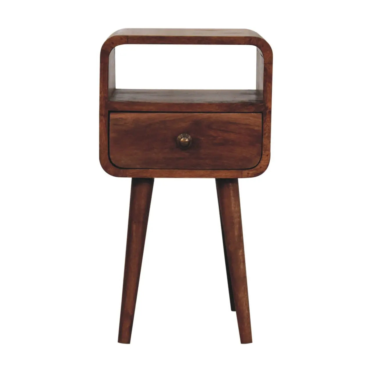 Mini Honey Caramel Curved Bedside with Open Slot - Living with Luxury