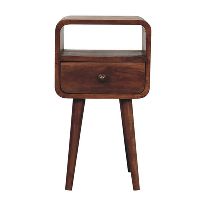 Mini Honey Caramel Curved Bedside with Open Slot - Living with Luxury