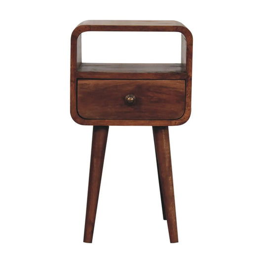 Mini Honey Caramel Curved Bedside with Open Slot - Living with Luxury