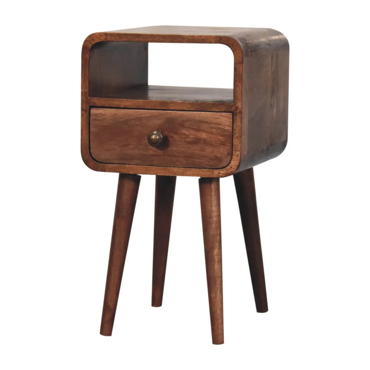 Mini Honey Caramel Curved Bedside with Open Slot - Living with Luxury