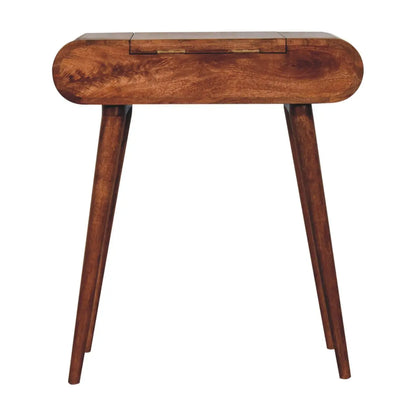 Mini Honey Caramel Dressing Table with Foldable Mirror - Living with Luxury