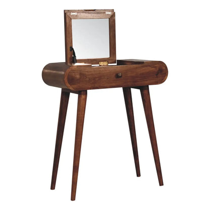 Mini Honey Caramel Dressing Table with Foldable Mirror - Living with Luxury