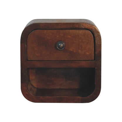 Extra Mini Curved Chestnut Bedside with Open Slot - Living with Luxury