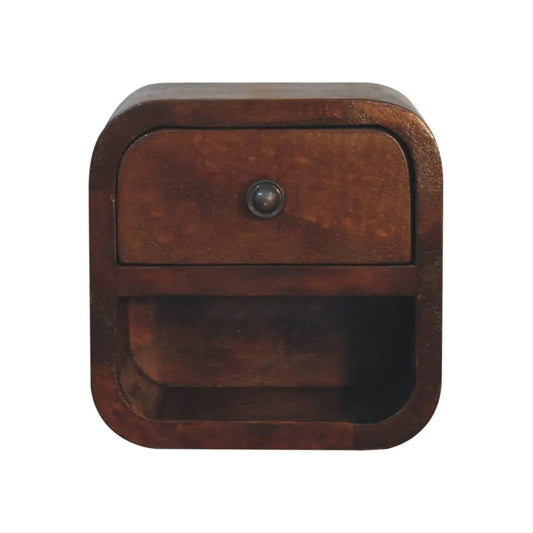 Extra Mini Curved Chestnut Bedside with Open Slot - Living with Luxury