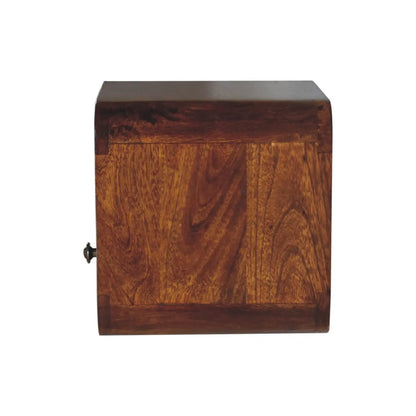 Extra Mini Wall Mounted Curved Chestnut Bedside with Open Slot - Living with Luxury