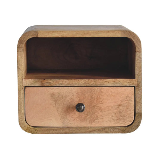 Extra Mini Wall Mounted Curved Oak-ish Bedside with Open Slot - Living with Luxury