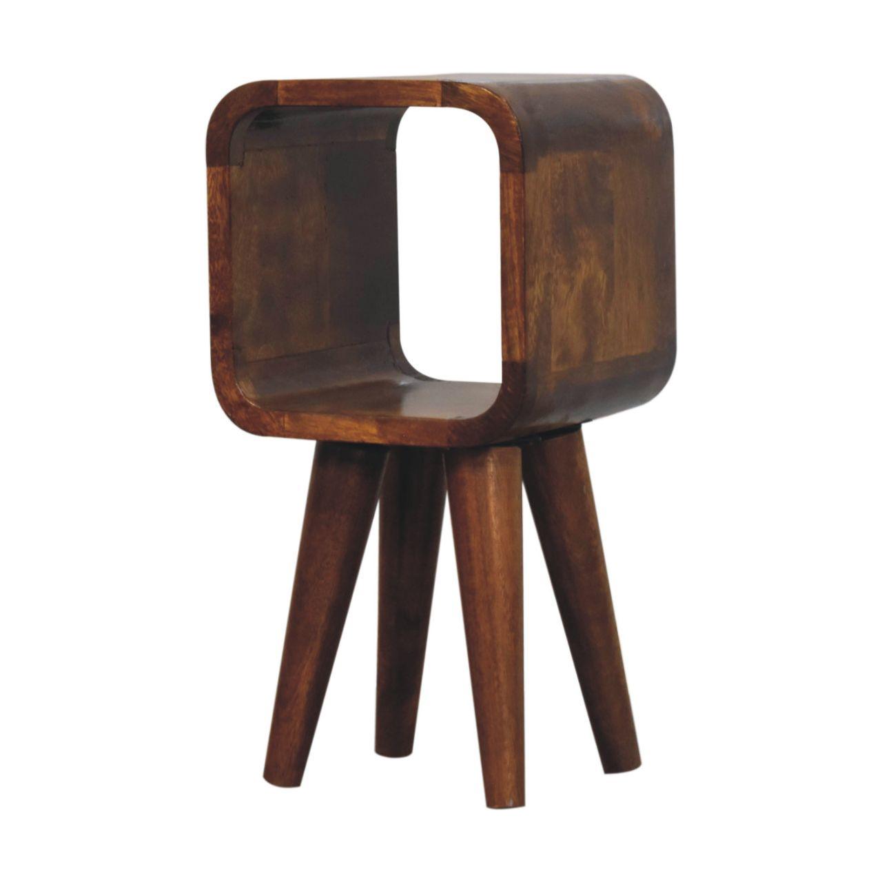 Extra Mini Minimalist Open Curved Chestnut Bedside - Living with Luxury