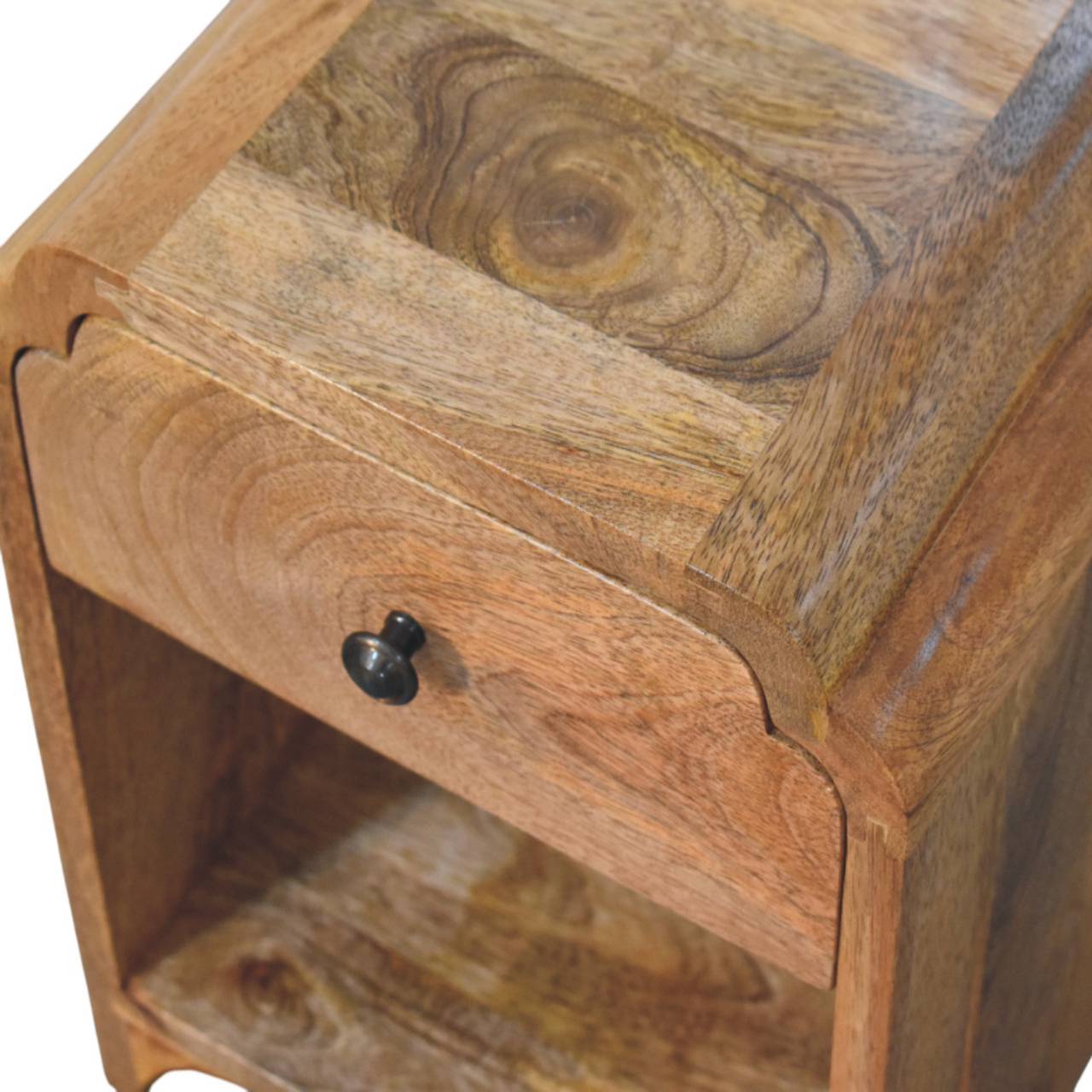 Newton Mini Oak-ish Nightstand with a drawer and open shelf - Living with Luxury