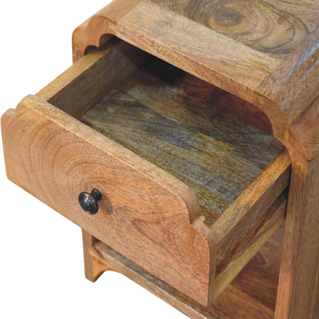 Newton Mini Oak-ish Nightstand with a drawer and open shelf - Living with Luxury