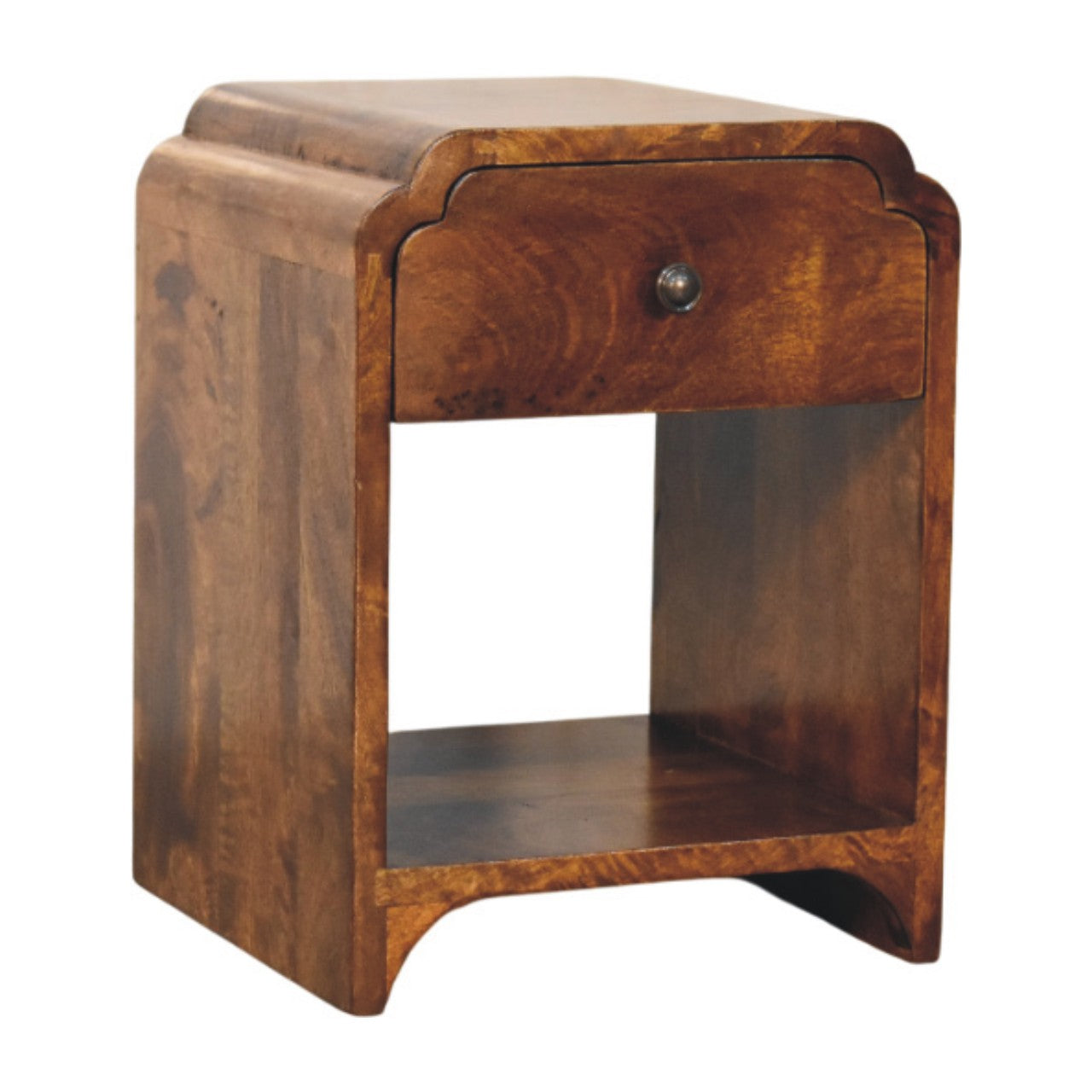 Newton Mini Chestnut Nightstand with a drawer and open shelf - Living with Luxury