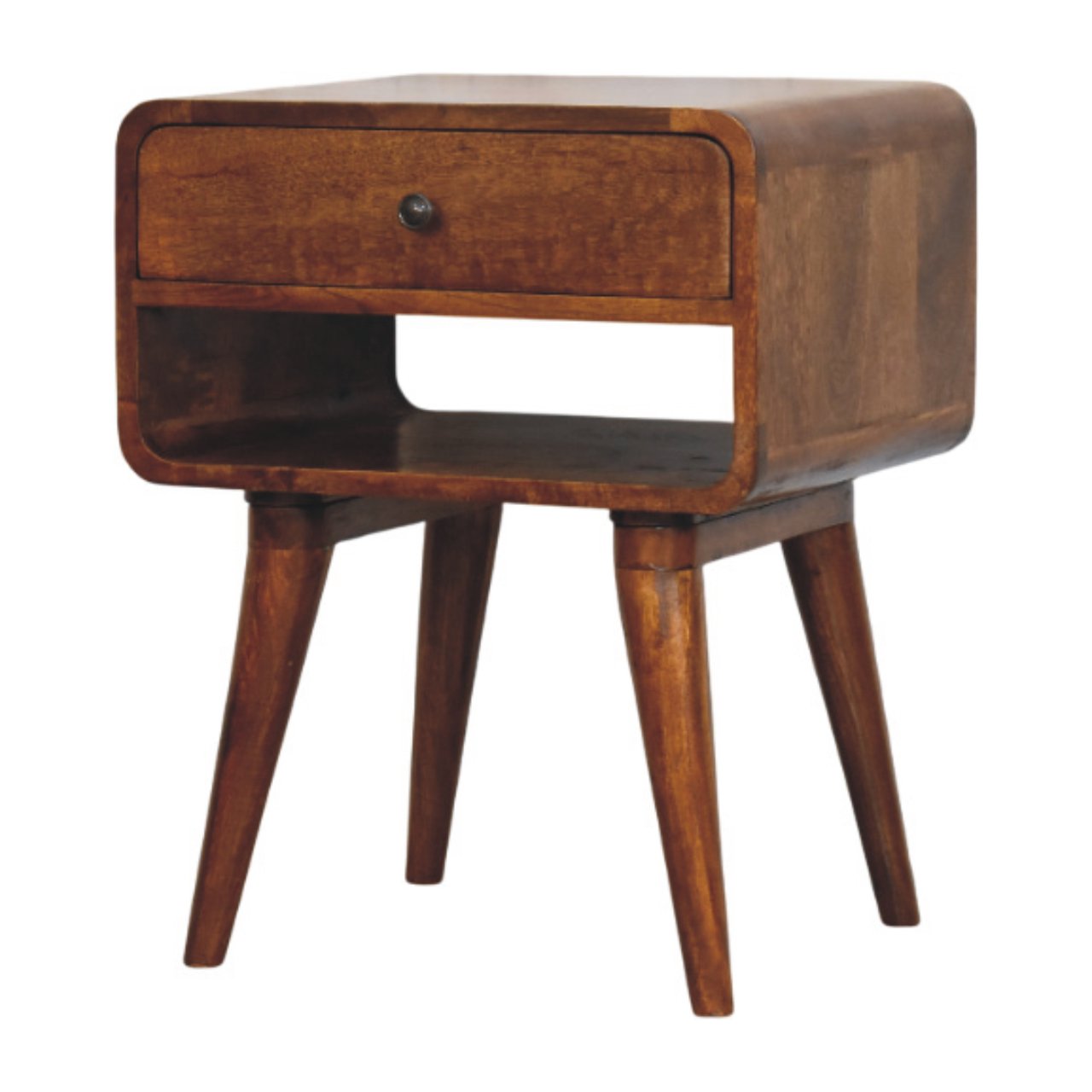 Avora Chestnut Nightstand with Drawer and open slot - Living with Luxury