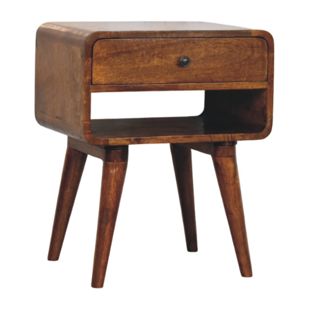 Avora Chestnut Nightstand with Drawer and open slot - Living with Luxury