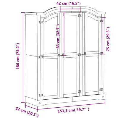 Wardrobe Corona White Solid Wood Pine Living with Luxury