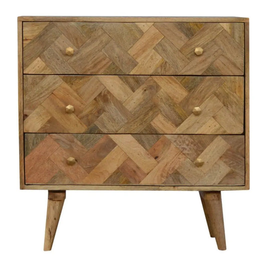 3 Drawer Zig-Zag Patterned Patchwork Chest - Living with Luxury