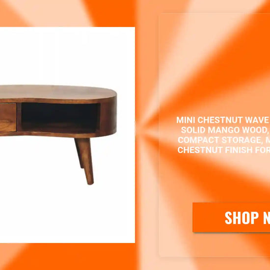 Mini Chestnut Wave Coffee Table &ndash; Solid Mango Wood, Nordic Style, Compact Storage, Modern Design, Chestnut Finish for Small Spaces by@Outfy