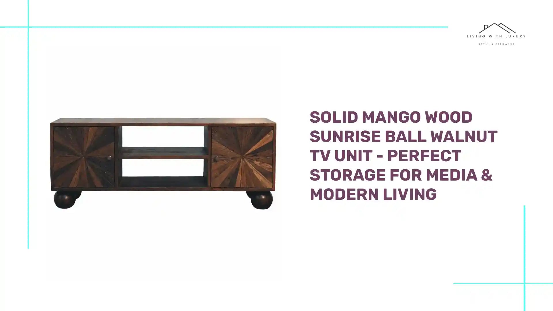Solid Mango Wood Sunrise Ball Walnut TV Unit - Perfect Storage for Media &amp; Modern Living by@Outfy