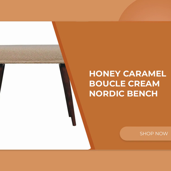 Honey Caramel Boucle Cream Nordic Bench by@Outfy