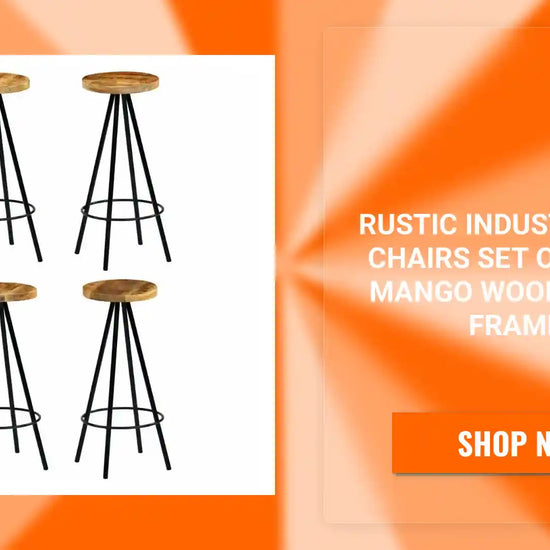 Rustic Industrial Bar Chairs Set of 4 Solid Mango Wood &amp; Steel Frames by@Outfy
