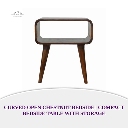 Curved Open Chestnut Bedside | Compact Bedside Table with Storage by@Outfy