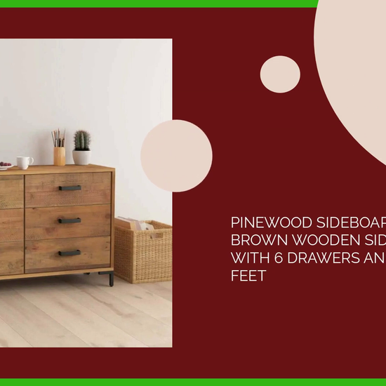 Pinewood Sideboard &ndash; Brown Wooden Sideboard with 6 Drawers and Metal Feet by@Outfy