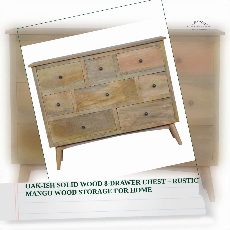 Oak-ish Solid Wood 8-Drawer Chest &ndash; Rustic Mango Wood Storage for Home by@Outfy