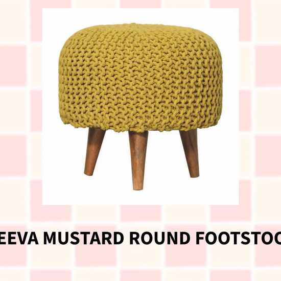 Keeva Mustard Round Footstool by@Outfy
