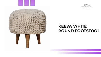 Keeva White Round Footstool by@Outfy