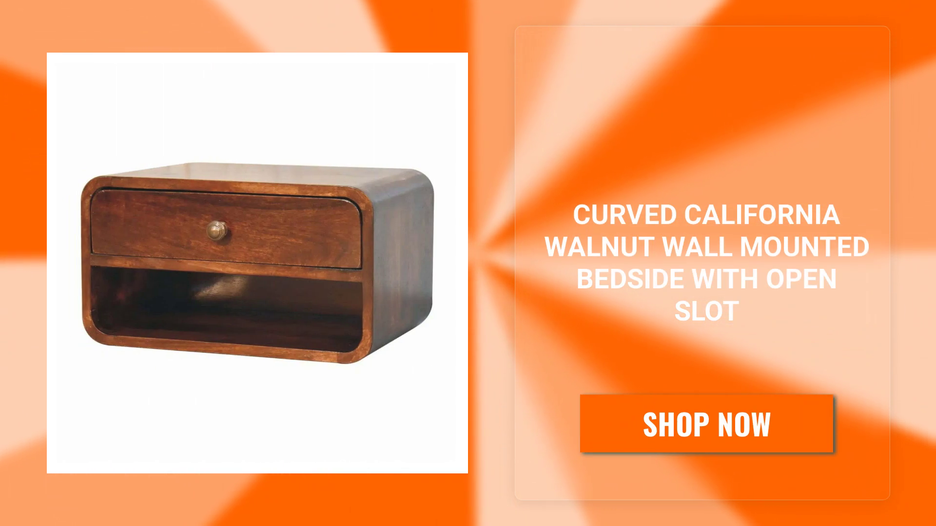 Curved California Walnut Wall Mounted Bedside with Open Slot by@Outfy