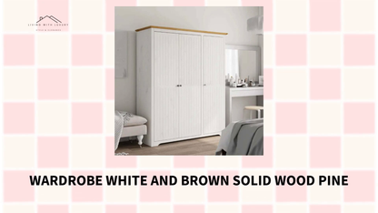 Wardrobe White and Brown Solid Wood Pine by@Outfy