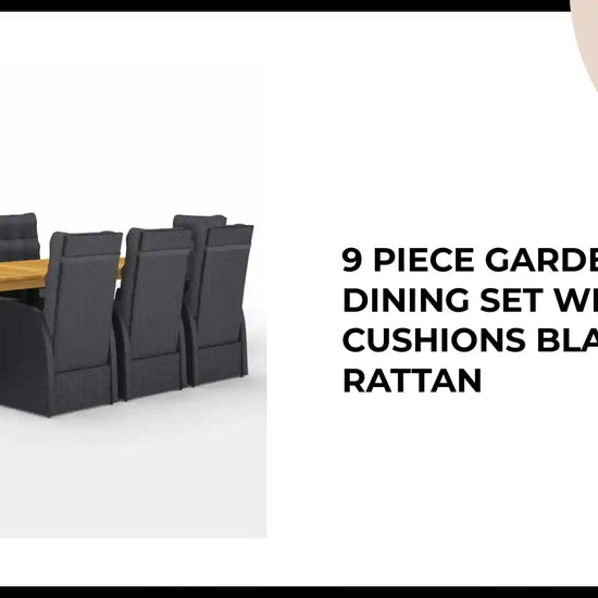 9 Piece Garden Dining Set with Cushions Black Poly Rattan by@Outfy