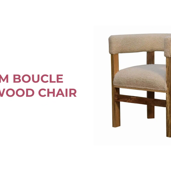 Cream Boucle Solid Wood Chair by@Outfy