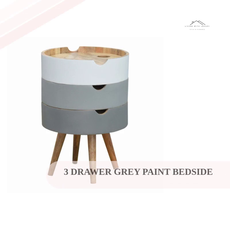 3 Drawer Grey Paint Bedside by@Outfy