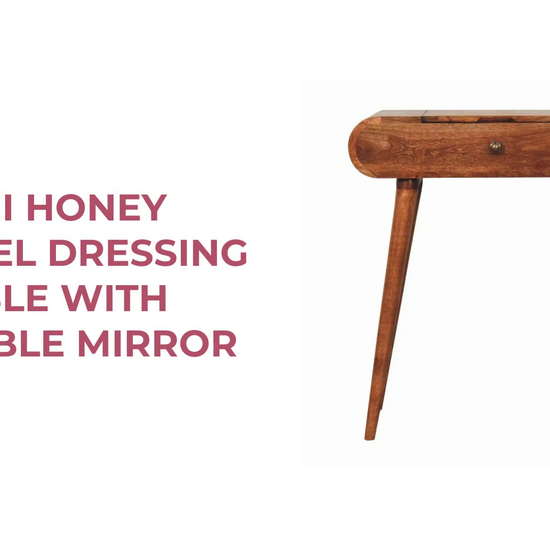 Mini Honey Caramel Dressing Table with Foldable Mirror by@Outfy