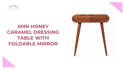 Mini Honey Caramel Dressing Table with Foldable Mirror by@Outfy