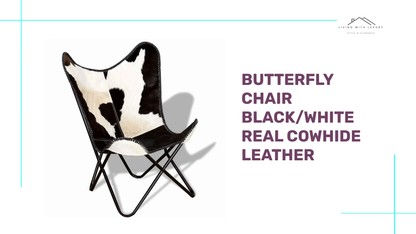 Butterfly Chair Black/White Real Cowhide Leather by@Outfy