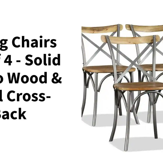 Dining Chairs Set of 4 - Solid Mango Wood &amp; Steel Cross-Back by@Outfy