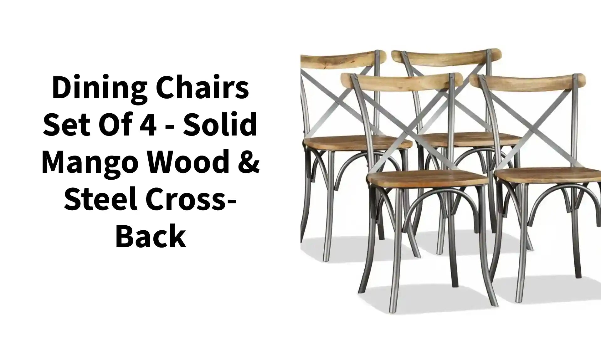 Dining Chairs Set of 4 - Solid Mango Wood &amp; Steel Cross-Back by@Outfy