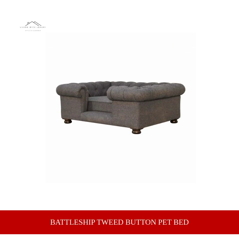 Battleship Tweed Button Pet Bed by@Outfy