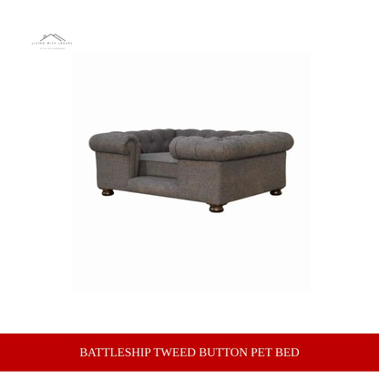 Battleship Tweed Button Pet Bed by@Outfy