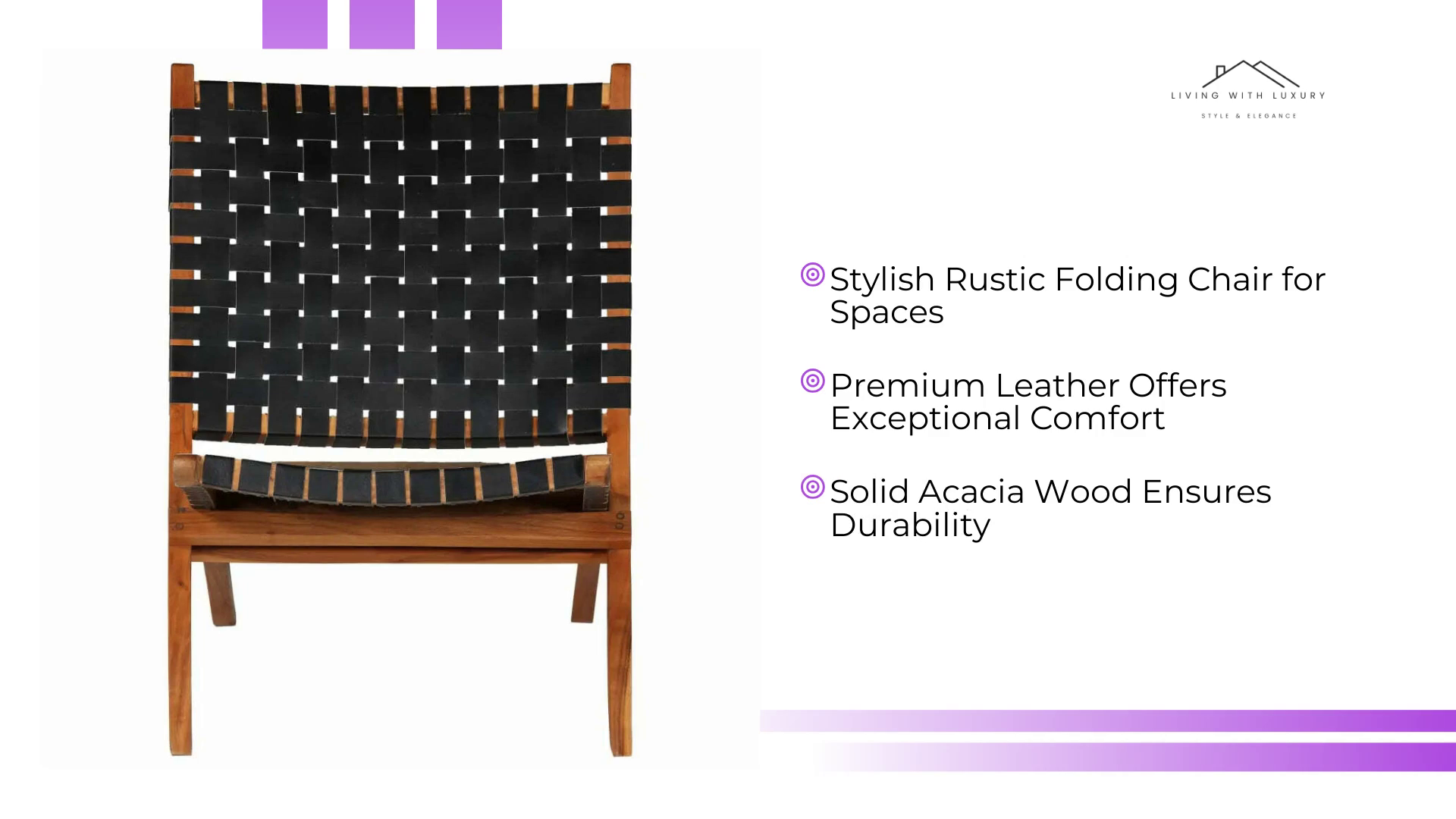 Folding Chair Crossed-Stripe Black Real Leather by@Outfy