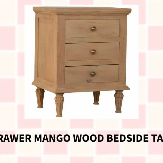 3 Drawer Mango Wood Bedside Table by@Outfy
