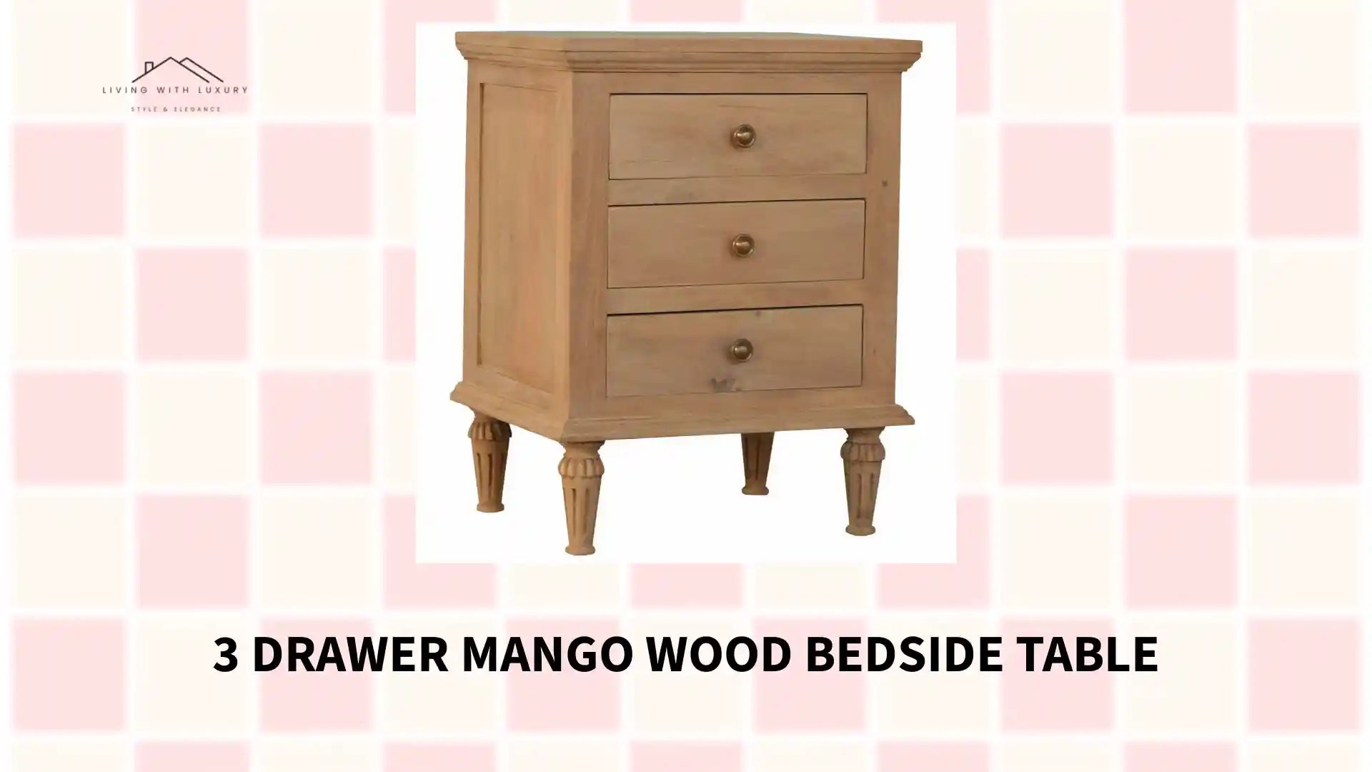 3 Drawer Mango Wood Bedside Table by@Outfy