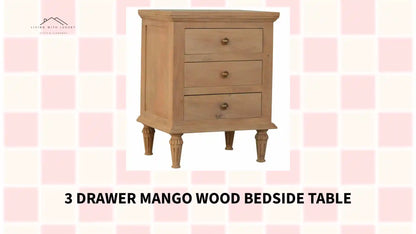 3 Drawer Mango Wood Bedside Table by@Outfy