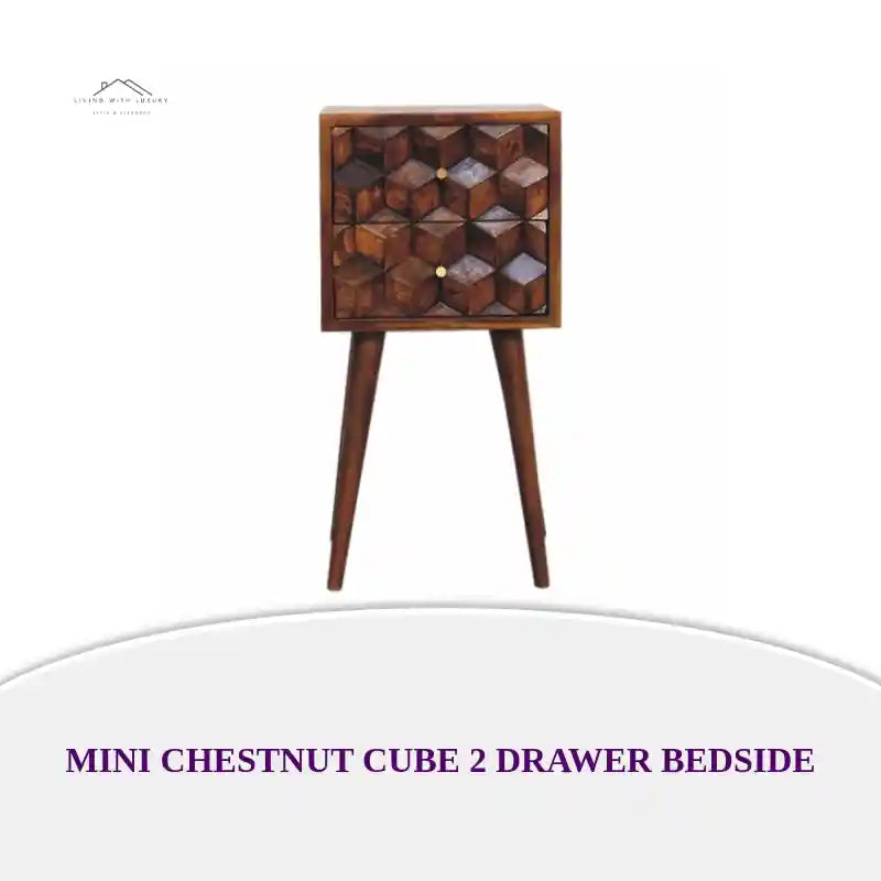 Mini Chestnut Cube 2 Drawer Bedside by@Outfy
