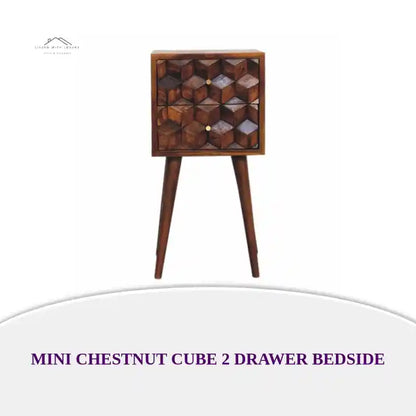 Mini Chestnut Cube 2 Drawer Bedside by@Outfy