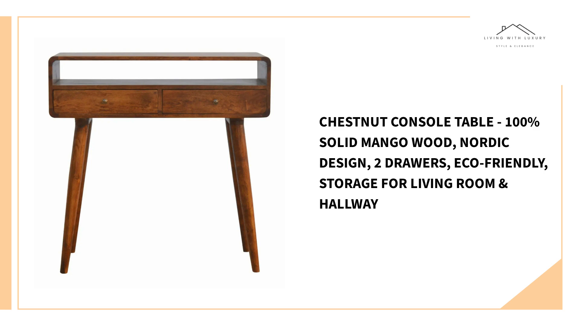 Chestnut Console Table - 100% Solid Mango Wood, Nordic Design, 2 Drawers, Eco-Friendly, Storage for Living Room &amp; Hallway by@Outfy