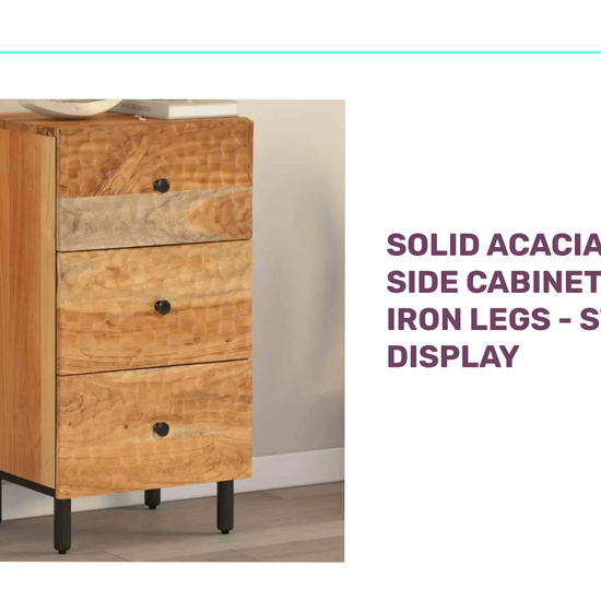 Solid Acacia Wood Side Cabinet with Iron Legs - Storage &amp; Display by@Outfy