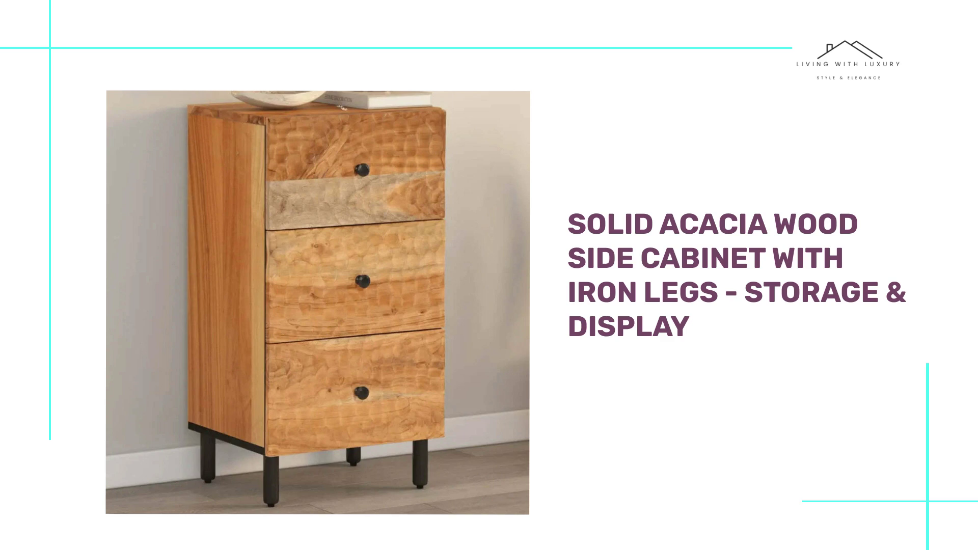 Solid Acacia Wood Side Cabinet with Iron Legs - Storage &amp; Display by@Outfy