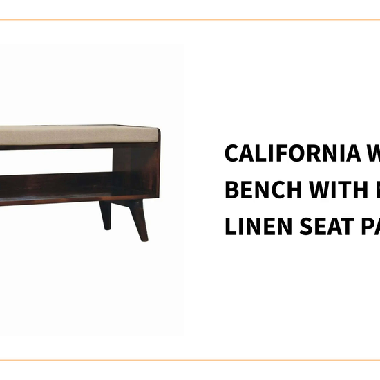 California Walnut bench with mud linen seat pad by@Outfy